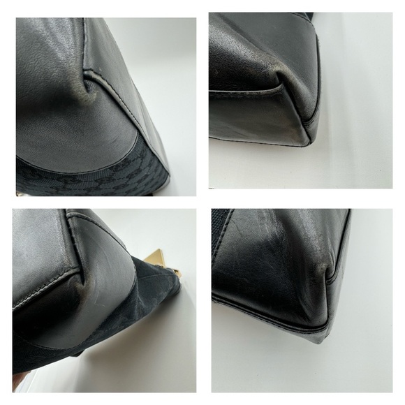 Gucci-Authentic-GG Canvas Shoulder Bag Black Leather - Picture 15 of 15